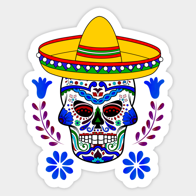 Blue Floral Cinco De Mayo Sugar Skull Sticker by Atteestude